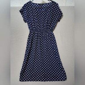 Soprano Blue Polka Dot Dress Sz S Stretchy Preppy Modest 50s Inspired Retro Look